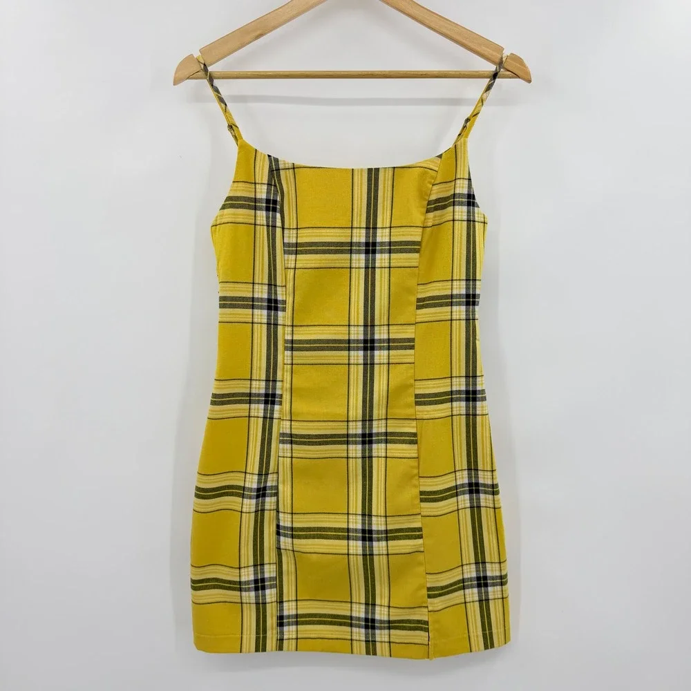 Forever 21 Yellow Plaid Mini Dress Womens Small Clueless Style Tartan Bodycon‎